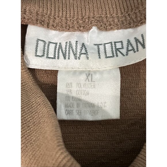 Donna Toran Vtg Crewneck Sweater Womens XL Brown Embroidered Music Crinkle Knit - Picture 7 of 8